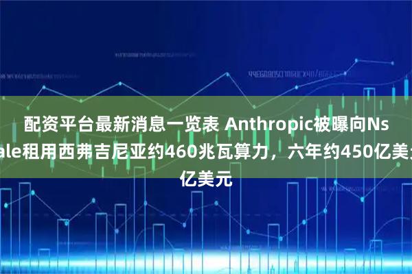 配资平台最新消息一览表 Anthropic被曝向Nscale租用西弗吉尼亚约460兆瓦算力，六年约450亿美元